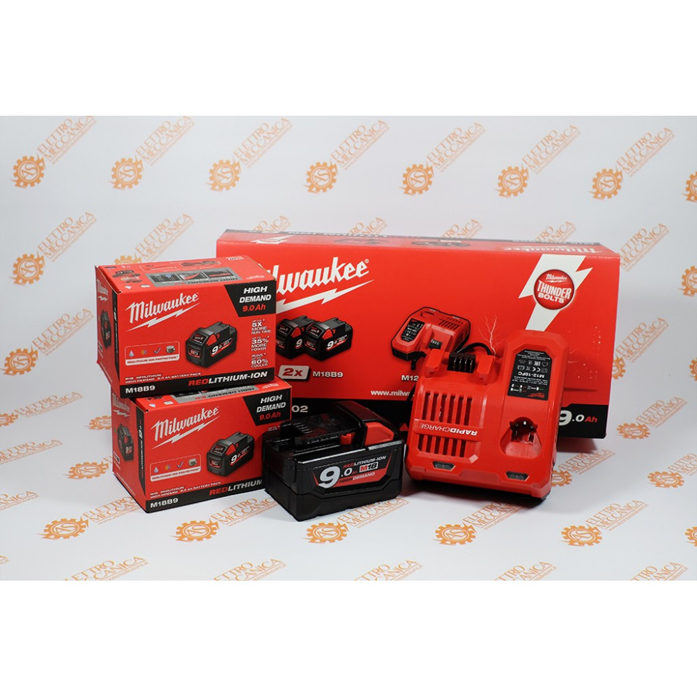 Kit Caricabatterie M12-18C + 2 Batterie 9Ah 18V Milwaukee Originale Kit Caricabatterie M12-18C + 2 Batterie 9Ah 18V Milwaukee Originale