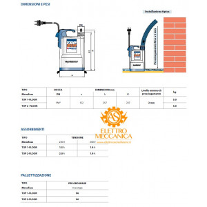 Elettropompa Sommergibile TOP2-FLOOR DRENAGGIO acque chiare Monofase 0.37KW 0.50HP cavo 5mt Pedrollo