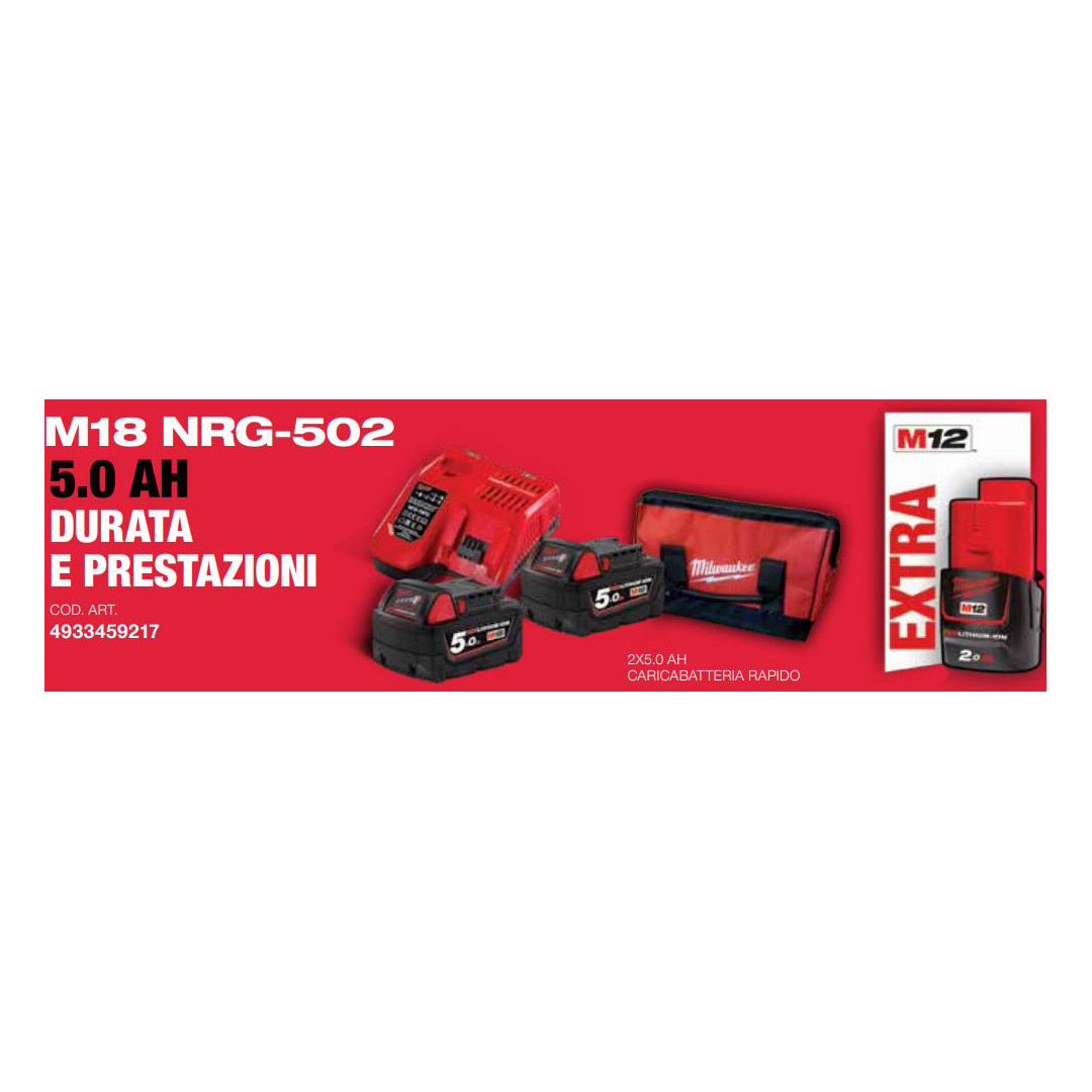 Pack batteries 18V 2x5,0 Ah et 12V 2,0 Ah - MILWAUKEE M18 NRG-502