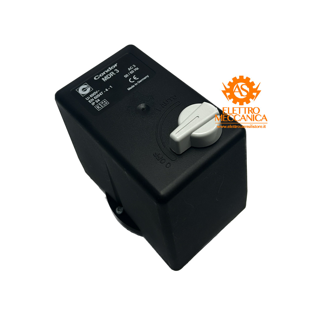 Pressostato Condor MDR 3 trifase con protezione termica 4-6,3A e valvola START - 10 Bar Pressostato Condor MDR 3 trifase con protezione termica 4-6,3A e valvola START - 10 Bar