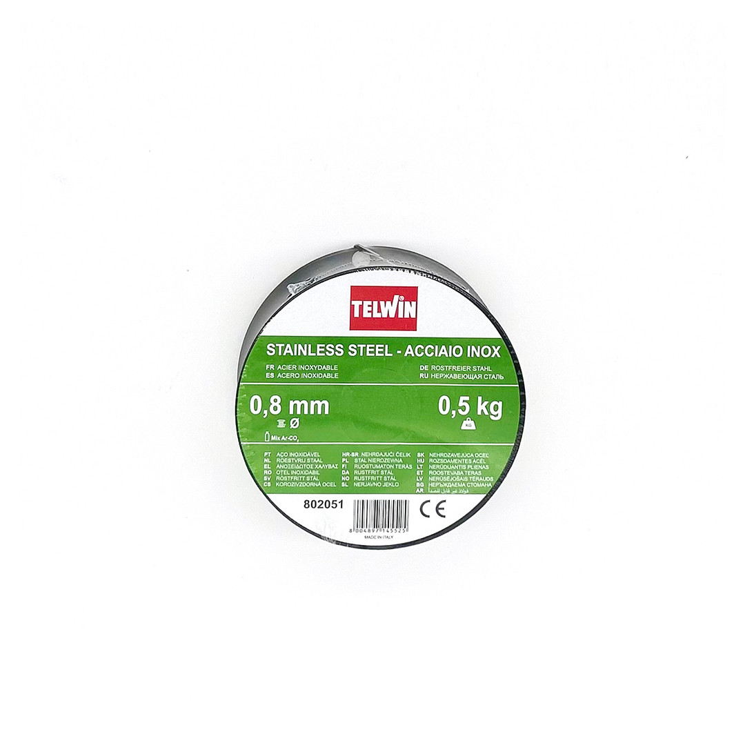 Bobina Telwin filo acciaio inox Ø 0,8mm da 0,5Kg per saldatrici gas Cod. 802051 Bobina Telwin filo acciaio inox Ø 0,8mm da 0,5Kg per saldatrici gas Cod. 802051
