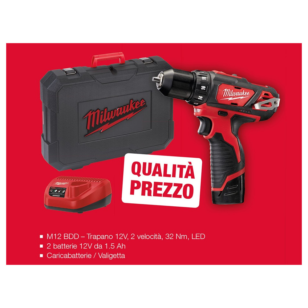 Trapano Avvitatore Compatto M12BDD-202C Batterie da 2 Ah Milwaukee