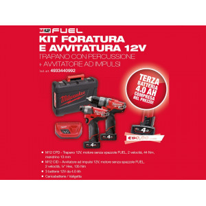 Kit 12v Trapano con percussione M12 CPD + Avvitatore ad impulsi M12 CID Milwaukee