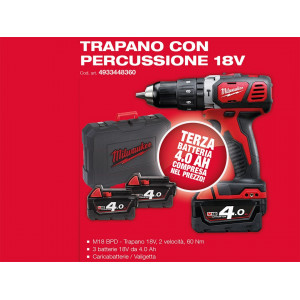 Trapano Con Percussione M18 BPD-403C Milwaukee + Terza Batteria M18 - 4 Ah