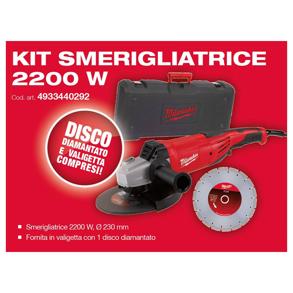Kit Smerigliatrice Angolare AG22-230 D-Set Milwaukee Kit Smerigliatrice Angolare AG22-230 D-Set Milwaukee