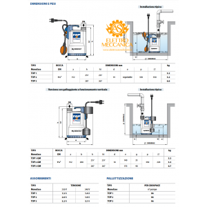 Elettropompa Sommergibile DRENAGGIO acque chiare Monofase 0.25KW 0.33HP TOP 1 Pedrollo