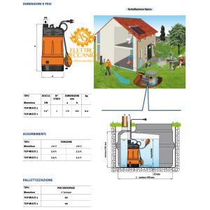 Elettropompa Sommergibile MULTIGIRANTE Monofase 0.55KW 0.75HP TOP MULTI 2 Pedrollo cavo 10mt